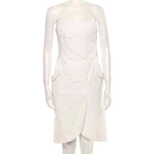 Luca Luca White Resort Cotton Strapless Dress, Made in Italy, Size 46 / US ~8
